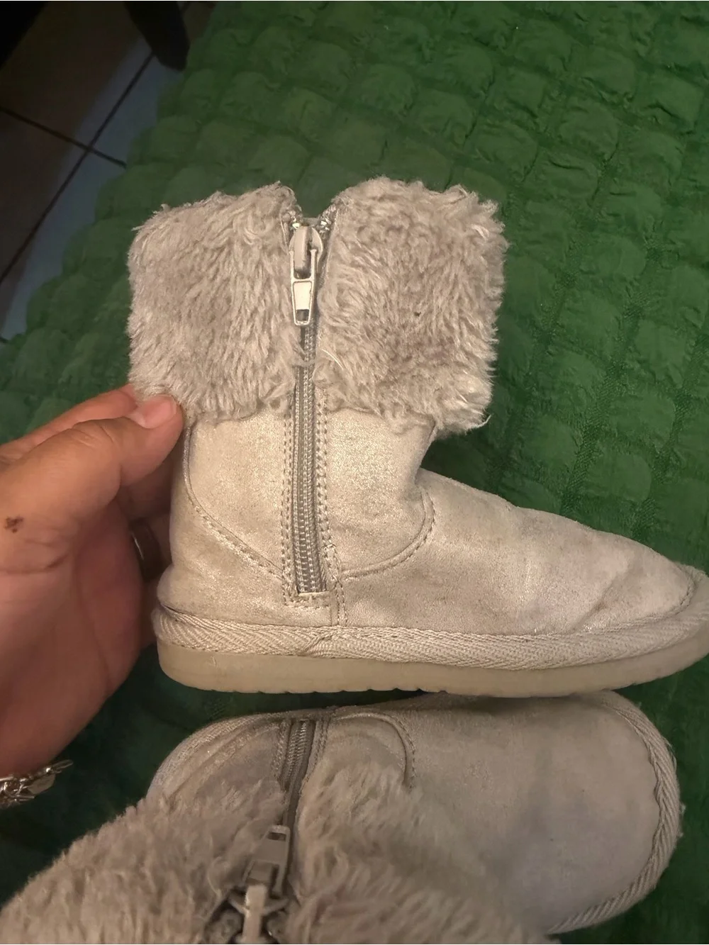 Cozy Silver Kids Winter Boots with Plush Cuff